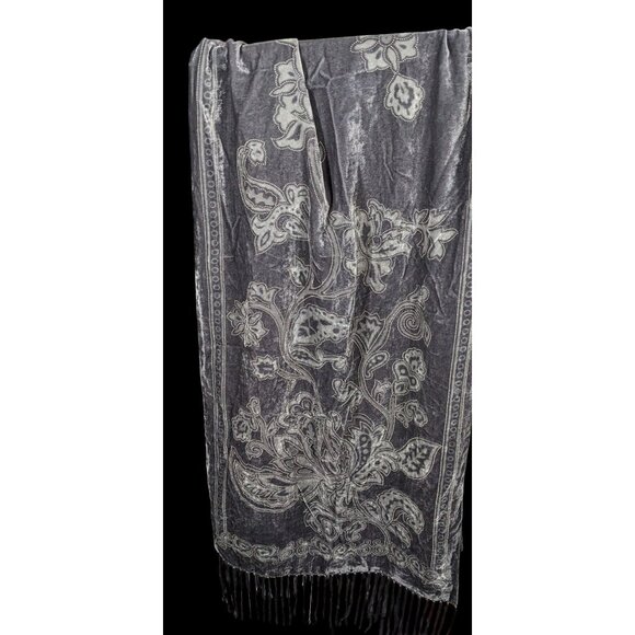 Style & Co Grey Gothic Floral Velvet Burnout Scarf With Fringe - Picture 2 of 11